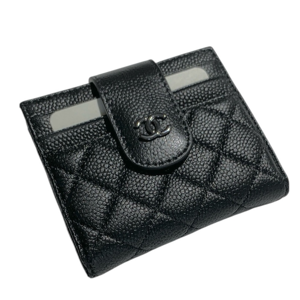 🆕 CHANEL Style Black Quilted Caviar small wallet & card holder 🆕